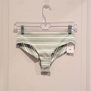 RVCA Green and White Striped Ziggy Boy Short Cheeky Bikini Bottom XS